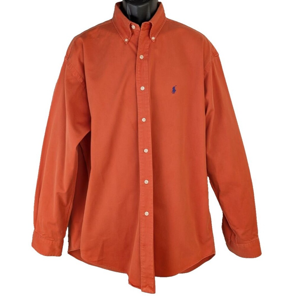 Ralph Lauren Blake Button Down Shirt Men's LG Orange 100% Cotton